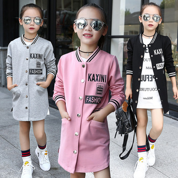 Girls Coats For Spring And Fall 2019 Kids Long Cardigan Trench Coat Letter Girls Baseball Jacket Cotton Teenage Girls Clothing